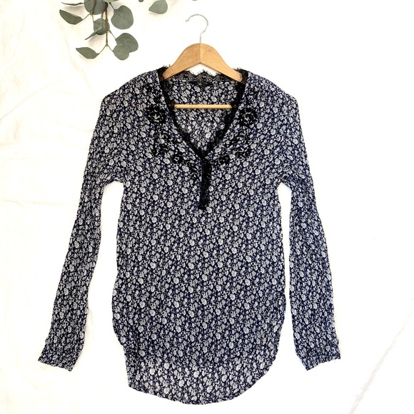 Lucky Brand Floral Boho Crinkle Fabric Embroidered Tunic Top - Picture 4 of 10